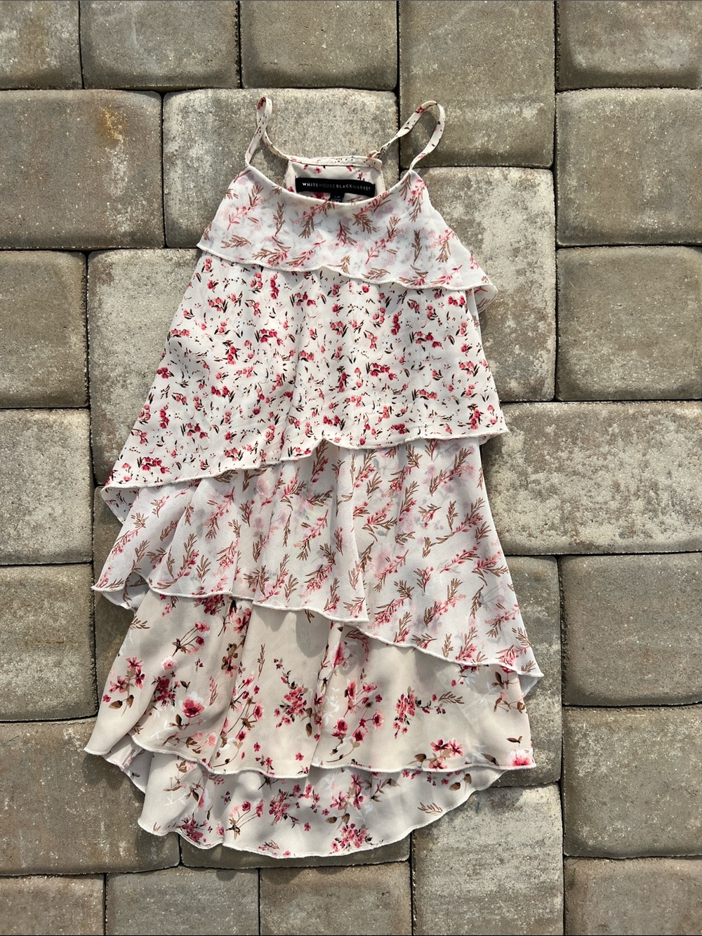 White House Black Market Ivory Floral Tiered Tank Top